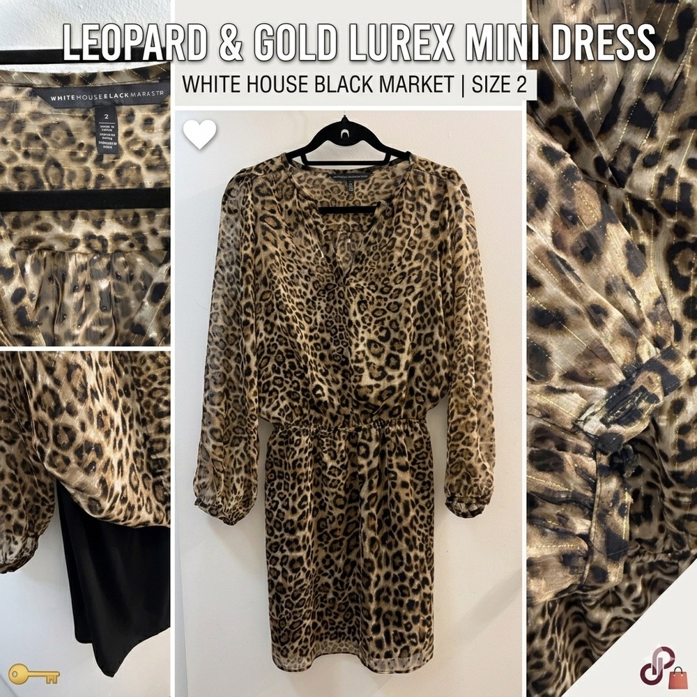 White House Black Market Leopard & Gold Lurex Mini Dress